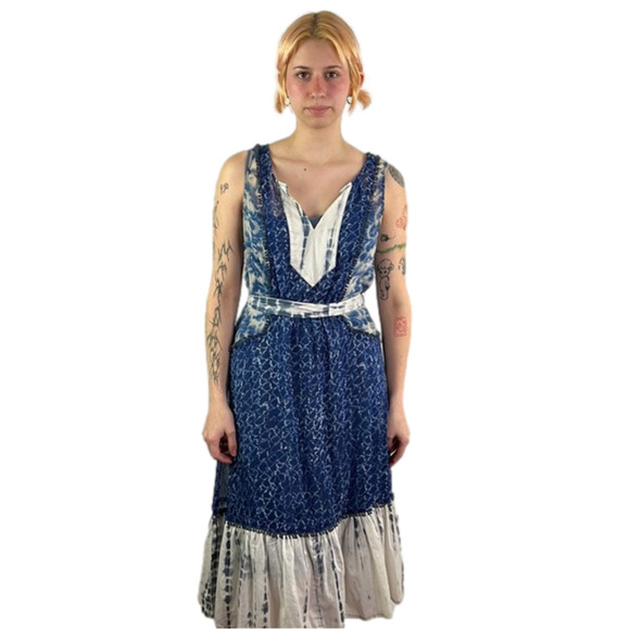 Anthropologie Meadow Rue Blue & White Bohemian Belted Dress - Picture 1 of 11